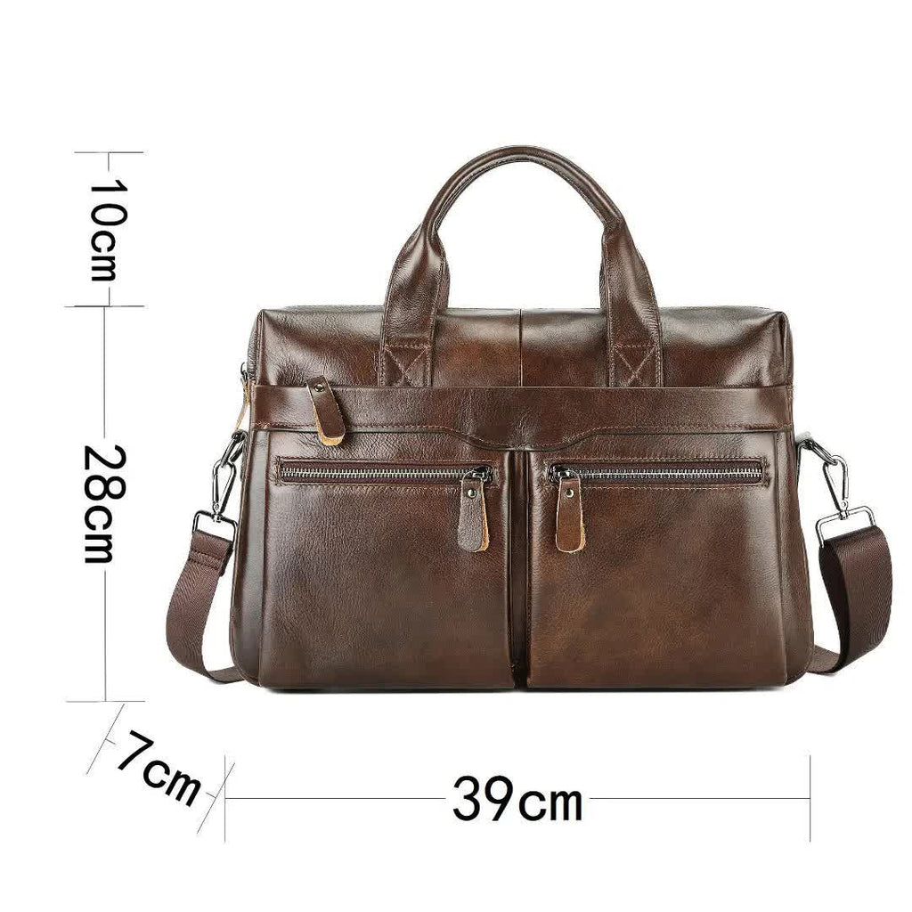 NNEDSZ Black Men's Genuine Leather Briefcase - Classic Business Messenger Bag
