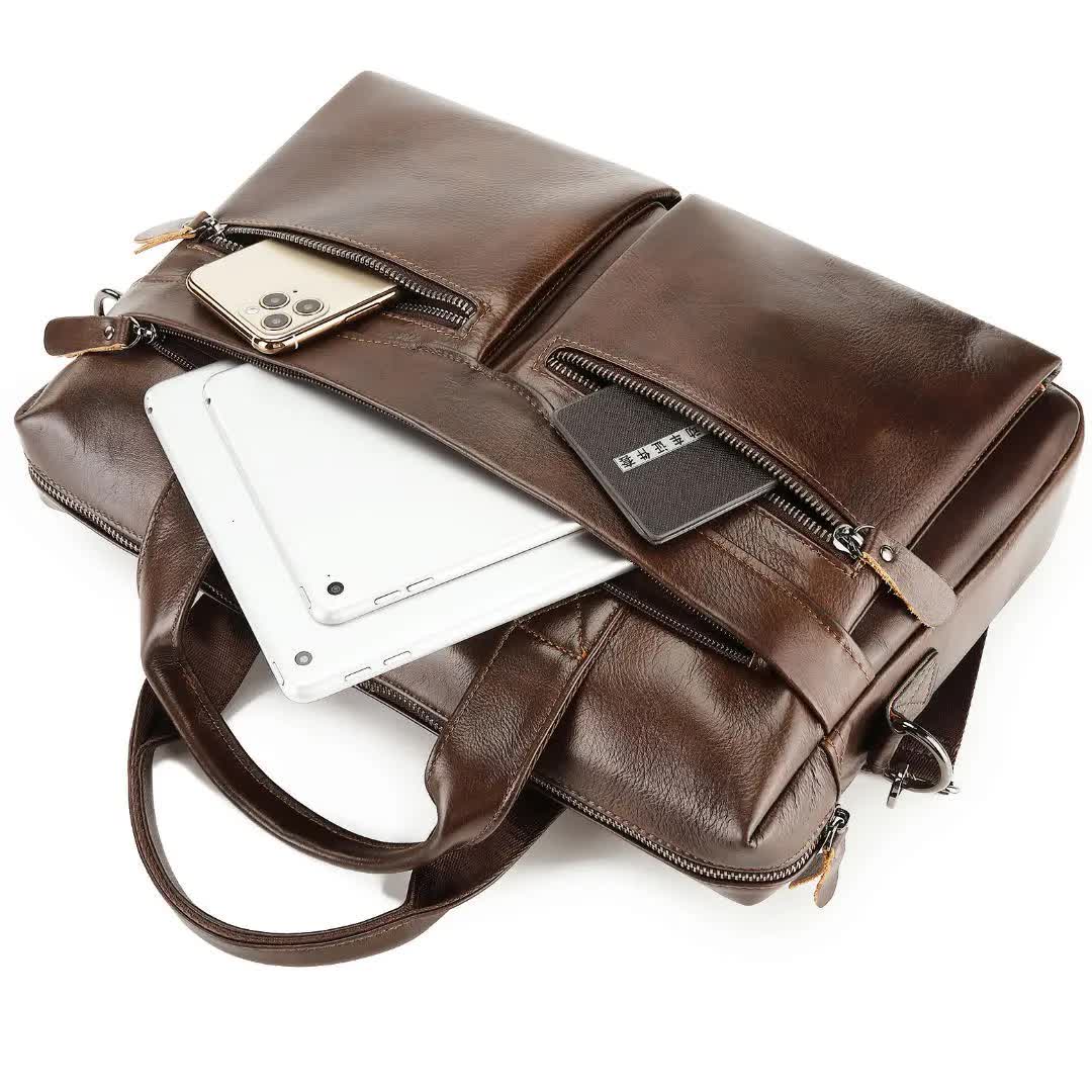 NNEDSZ Black Men's Genuine Leather Briefcase - Classic Business Messenger Bag