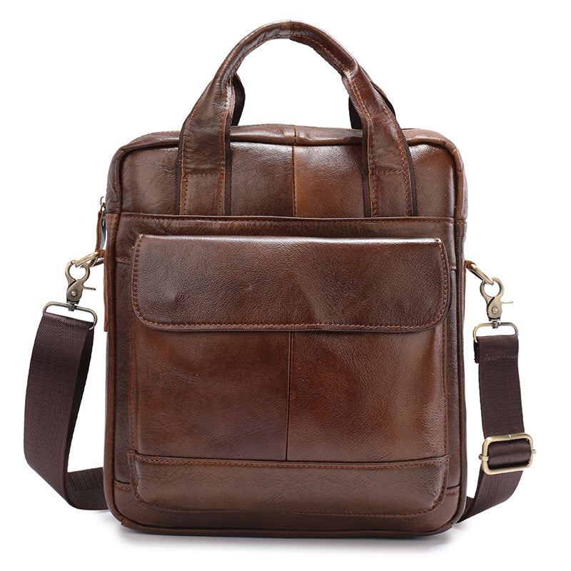 NNEDSZ Brown Men's Genuine Leather Shoulder Bag - Vintage Business Briefcase