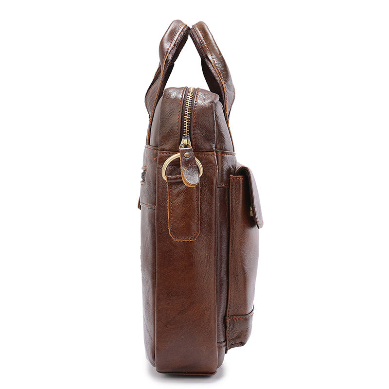NNEDSZ Brown Men's Genuine Leather Shoulder Bag - Vintage Business Briefcase