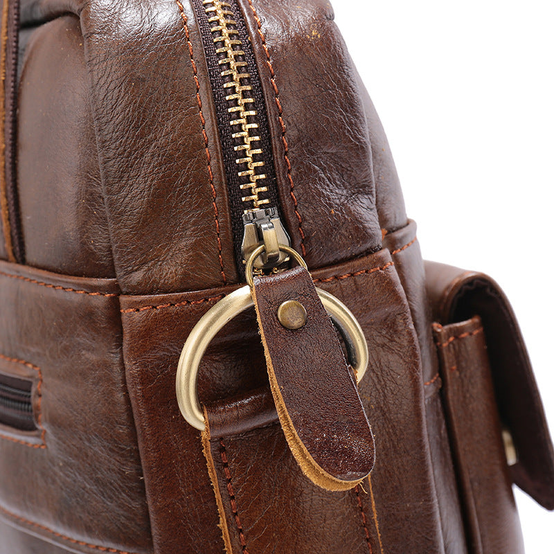 NNEDSZ Brown Men's Genuine Leather Shoulder Bag - Vintage Business Briefcase