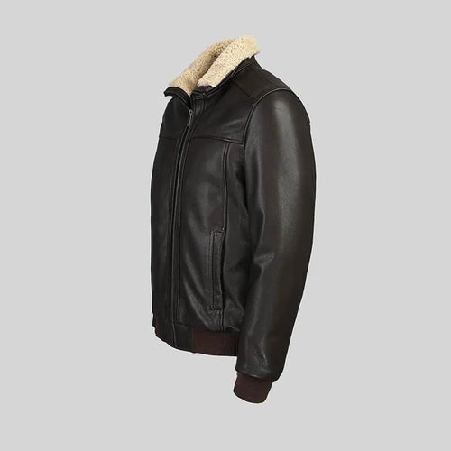 Arlo Men’s Bomber Full Grain Leather Jacket With Fur Collar - NaimLeather
