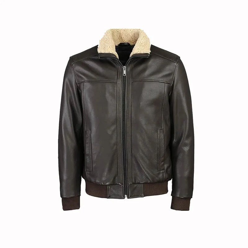 Arlo Men’s Bomber Full Grain Leather Jacket With Fur Collar - NaimLeather