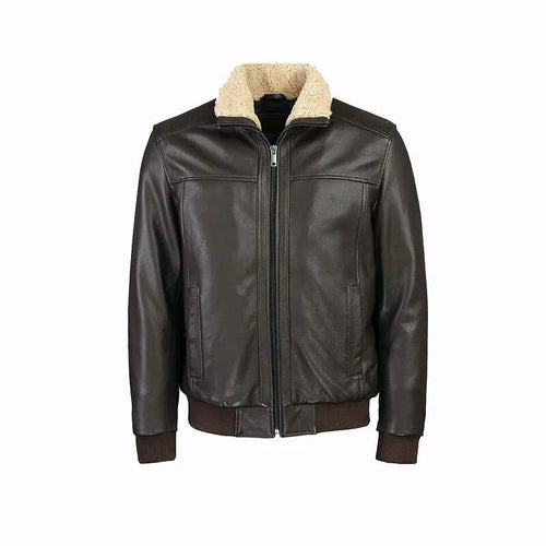 Arlo Men’s Bomber Full Grain Leather Jacket With Fur Collar - NaimLeather