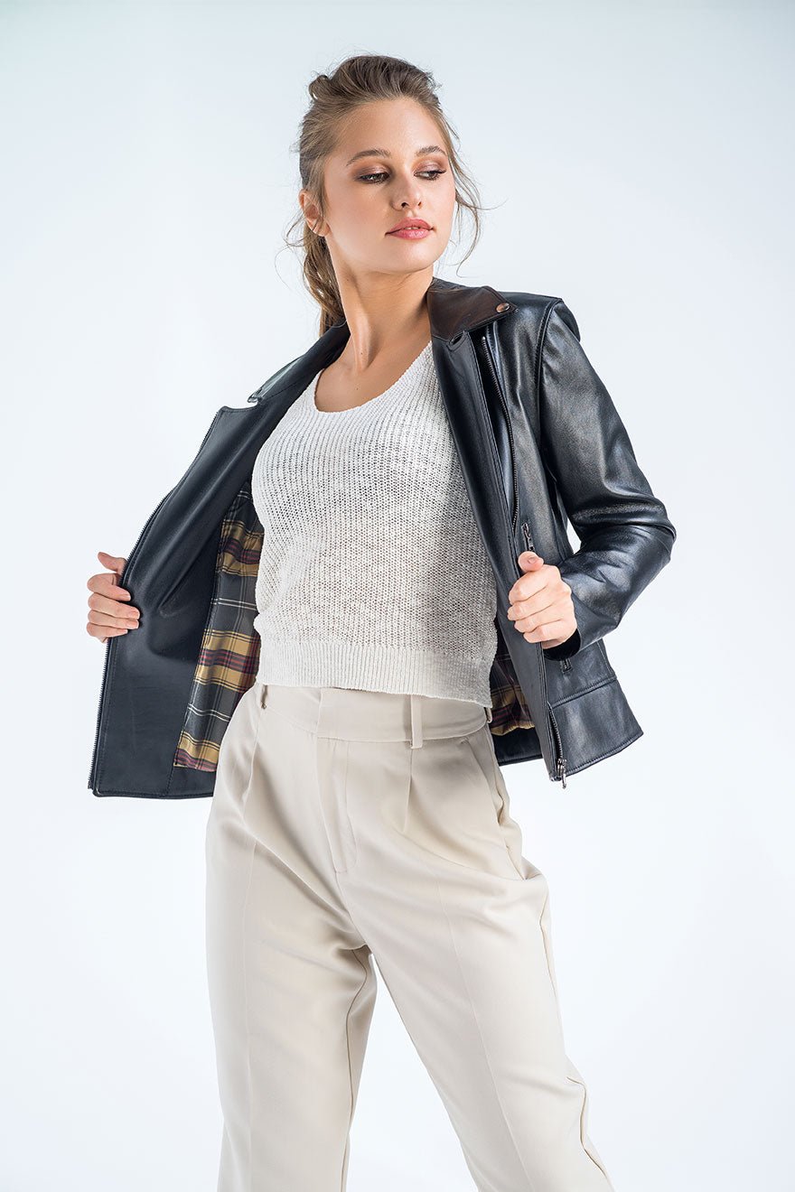Black Genuine Classic Cut Leather Jacket - NaimLeather