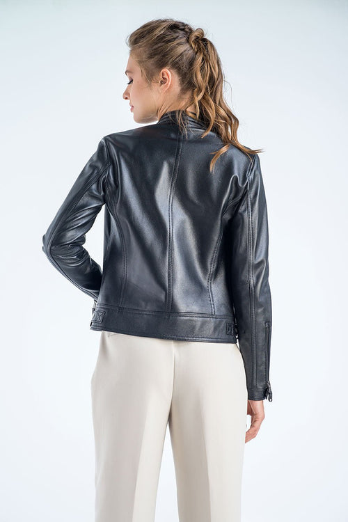 Black Genuine Cropped Leather Jacket - NaimLeather
