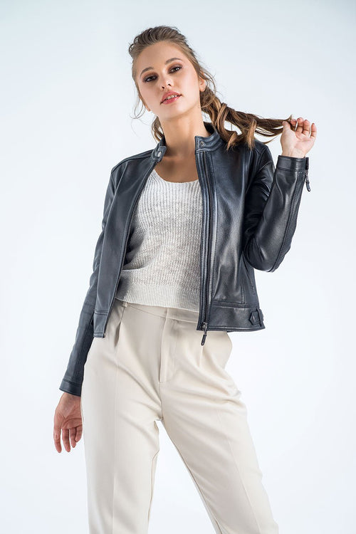 Black Genuine Cropped Leather Jacket - NaimLeather