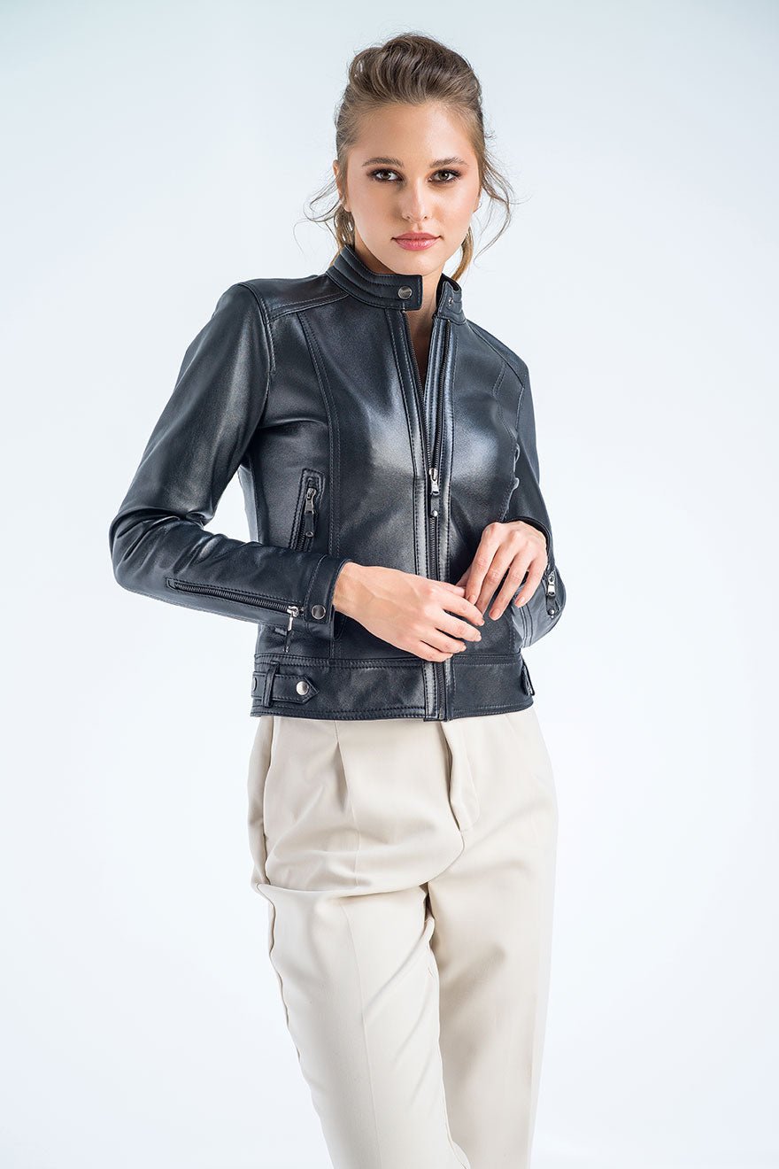 Black Genuine Cropped Leather Jacket - NaimLeather