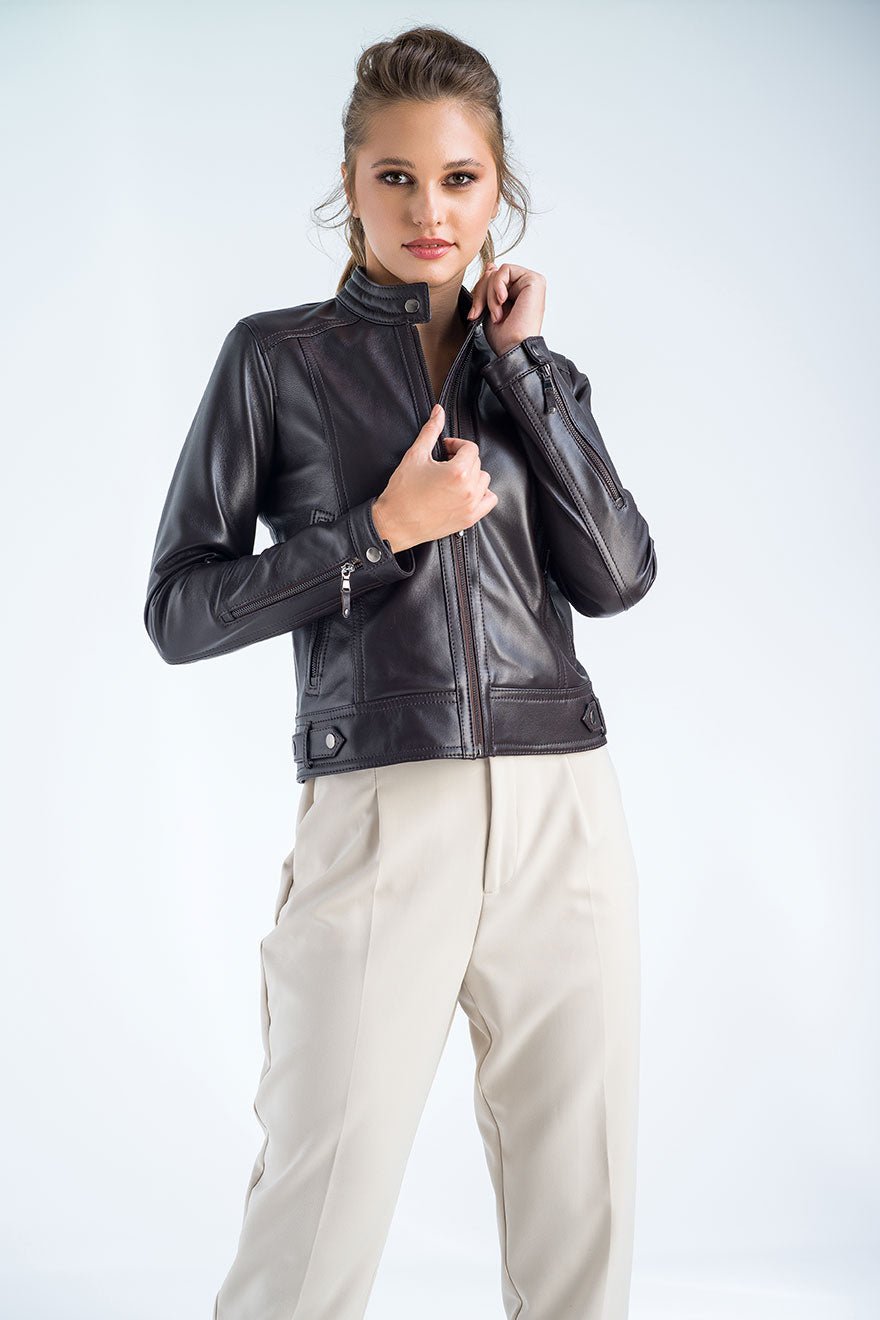 Brown Genuine Cropped Leather Jacket - NaimLeather