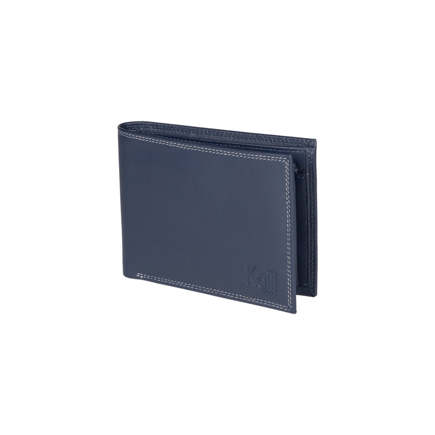 K10203DB | Portafogli Uomo in Vera Pelle pieno fiore, con leggera grana. Colore Blu. Tasca p/monete. Dimensioni da chiuso: cm 12,5 x 9,3 x 1. Confezione: Gift Box rigido fondo/coperchio - NaimLeather