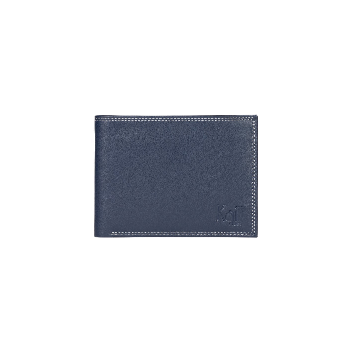 K10203DB | Portafogli Uomo in Vera Pelle pieno fiore, con leggera grana. Colore Blu. Tasca p/monete. Dimensioni da chiuso: cm 12,5 x 9,3 x 1. Confezione: Gift Box rigido fondo/coperchio - NaimLeather