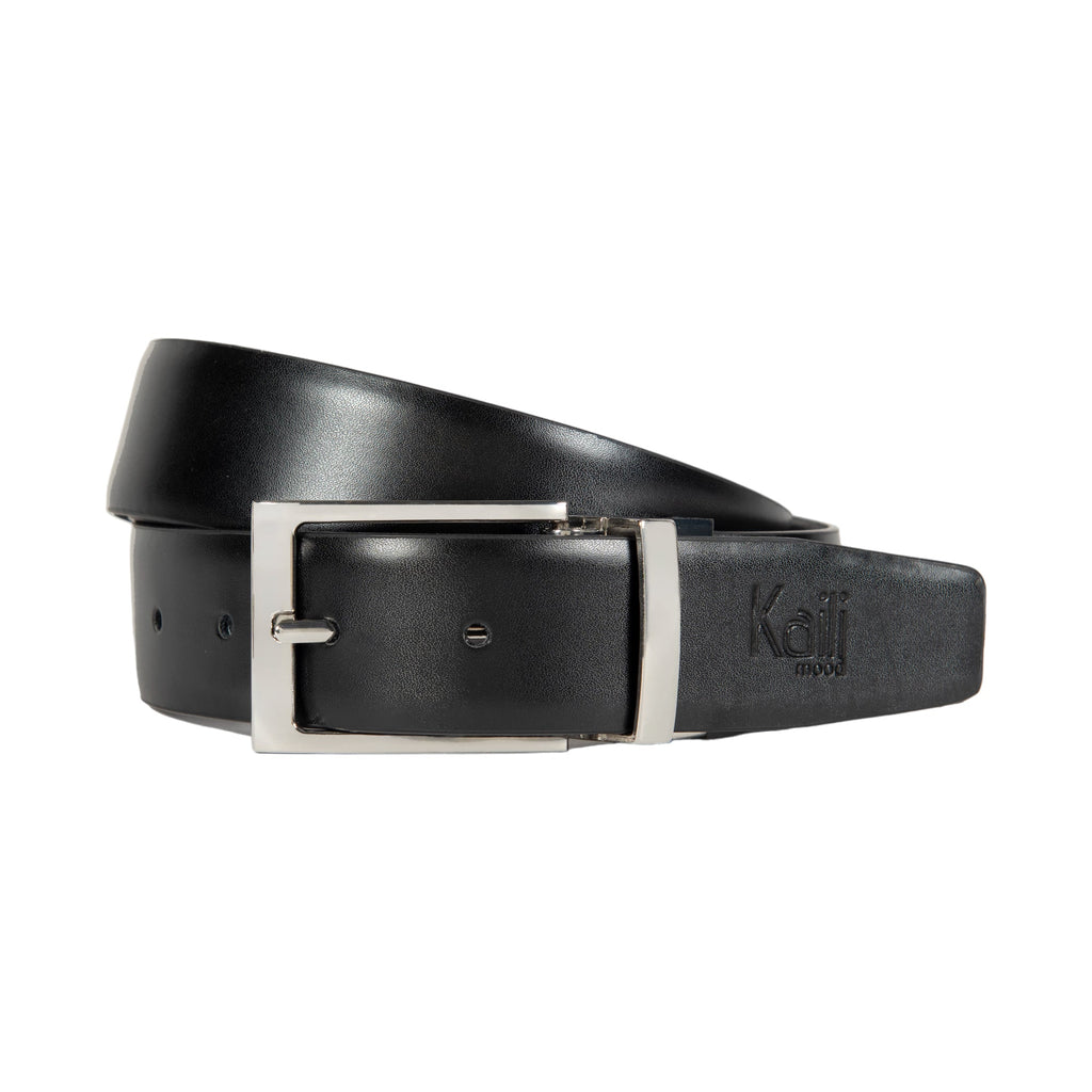 K4002AFB | Men's Doubleface Belt in Genuine Leather, Smooth and Suede. Black / Gray color. Size: 125 x 3.5 x 0.5 cm (waist 110 cm). Packaging: hard bottom/cover Gift Box - NaimLeather