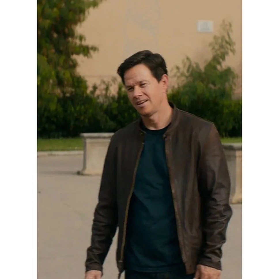 Mark Wahlberg Genuine Leather Biker Jacket Brown - NaimLeather