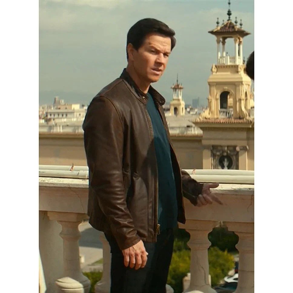 Mark Wahlberg Genuine Leather Biker Jacket Brown - NaimLeather