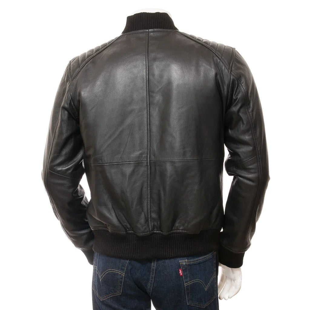 MEN BLACK LEATHER BOMBER JACKET BRANDON - NaimLeather