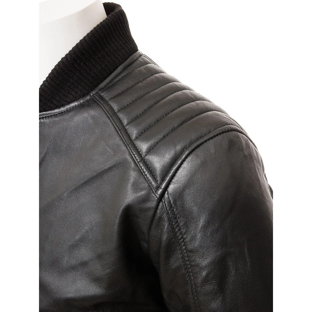 MEN BLACK LEATHER BOMBER JACKET BRANDON - NaimLeather