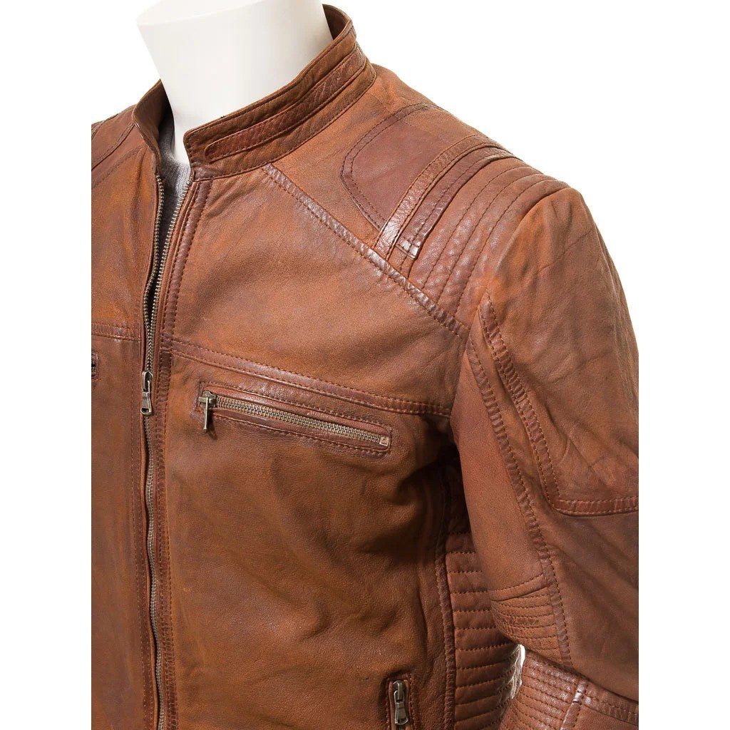 MEN BROWN LEATHER BIKER JACKET ORWELL - NaimLeather