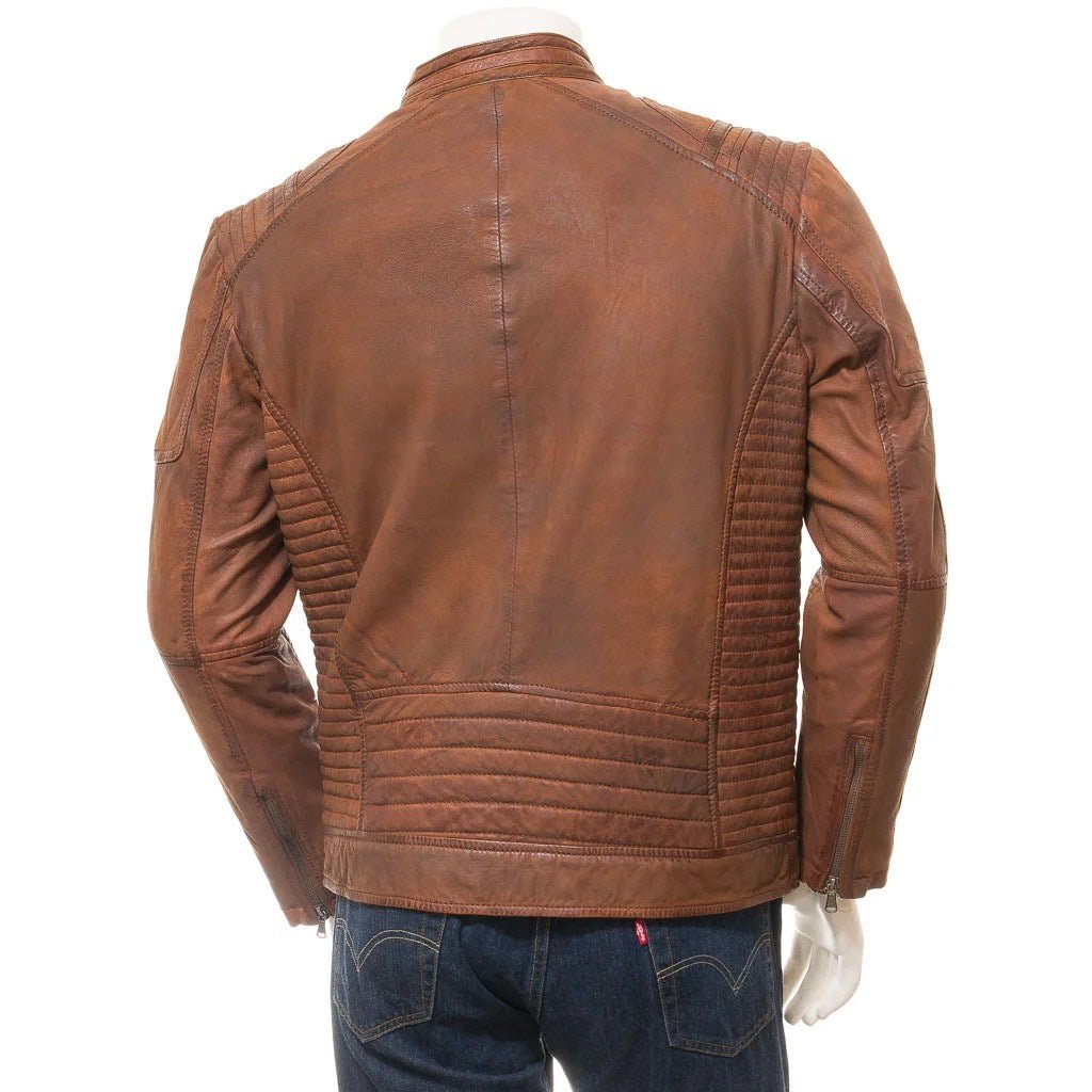 MEN BROWN LEATHER BIKER JACKET ORWELL - NaimLeather