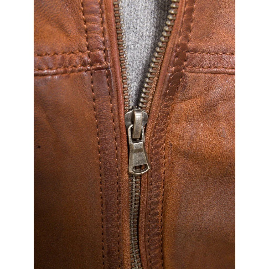MEN BROWN LEATHER BIKER JACKET ORWELL - NaimLeather