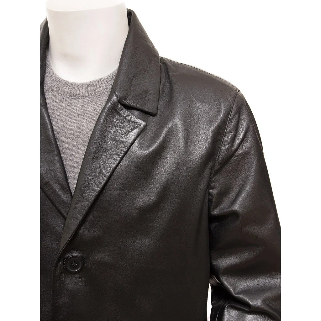 MEN CLASSIC BLACK LEATHER OVERCOAT CAMBRIDGE - NaimLeather