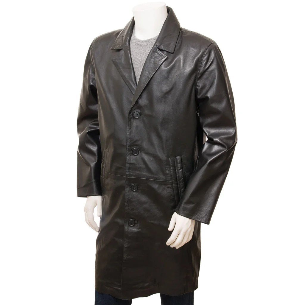 MEN CLASSIC BLACK LEATHER OVERCOAT CAMBRIDGE - NaimLeather