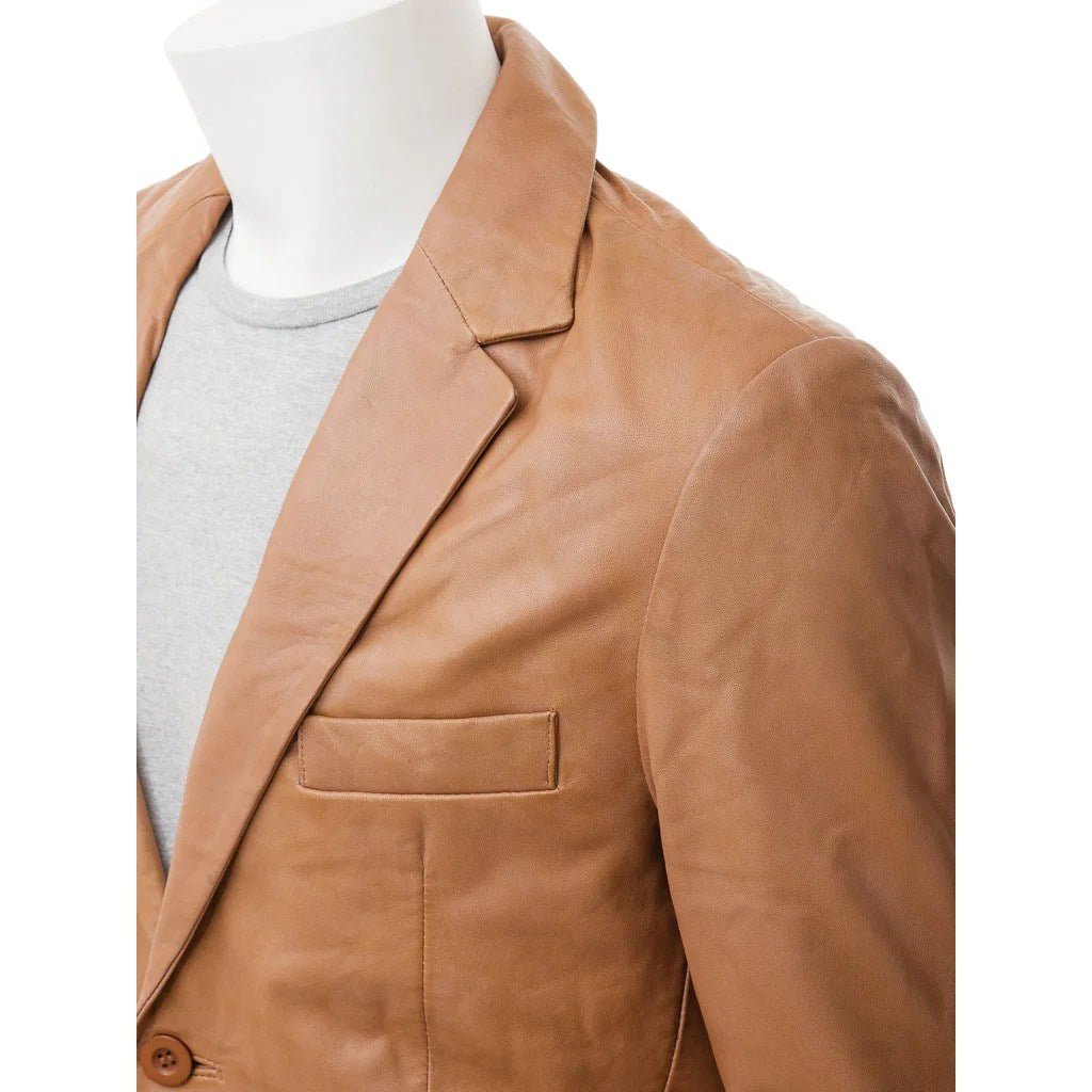 MEN CLASSIC TAN LEATHER BLAZER MANSFIELD - NaimLeather