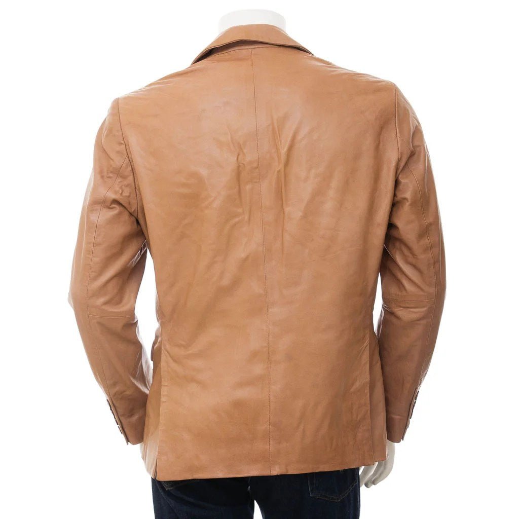 MEN CLASSIC TAN LEATHER BLAZER MANSFIELD - NaimLeather