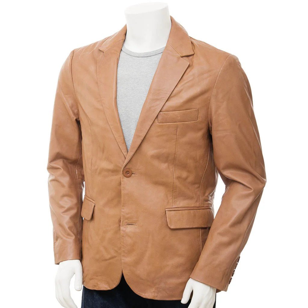 MEN CLASSIC TAN LEATHER BLAZER MANSFIELD - NaimLeather