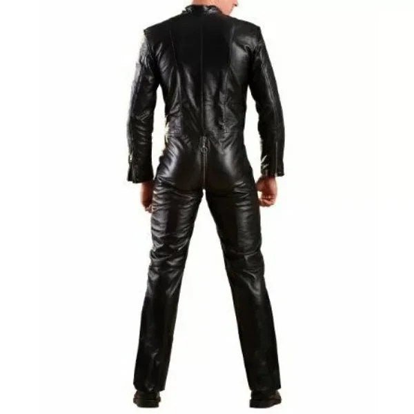 Mens Genuine Black Leather Bodysuit Jumpsuit - NaimLeather