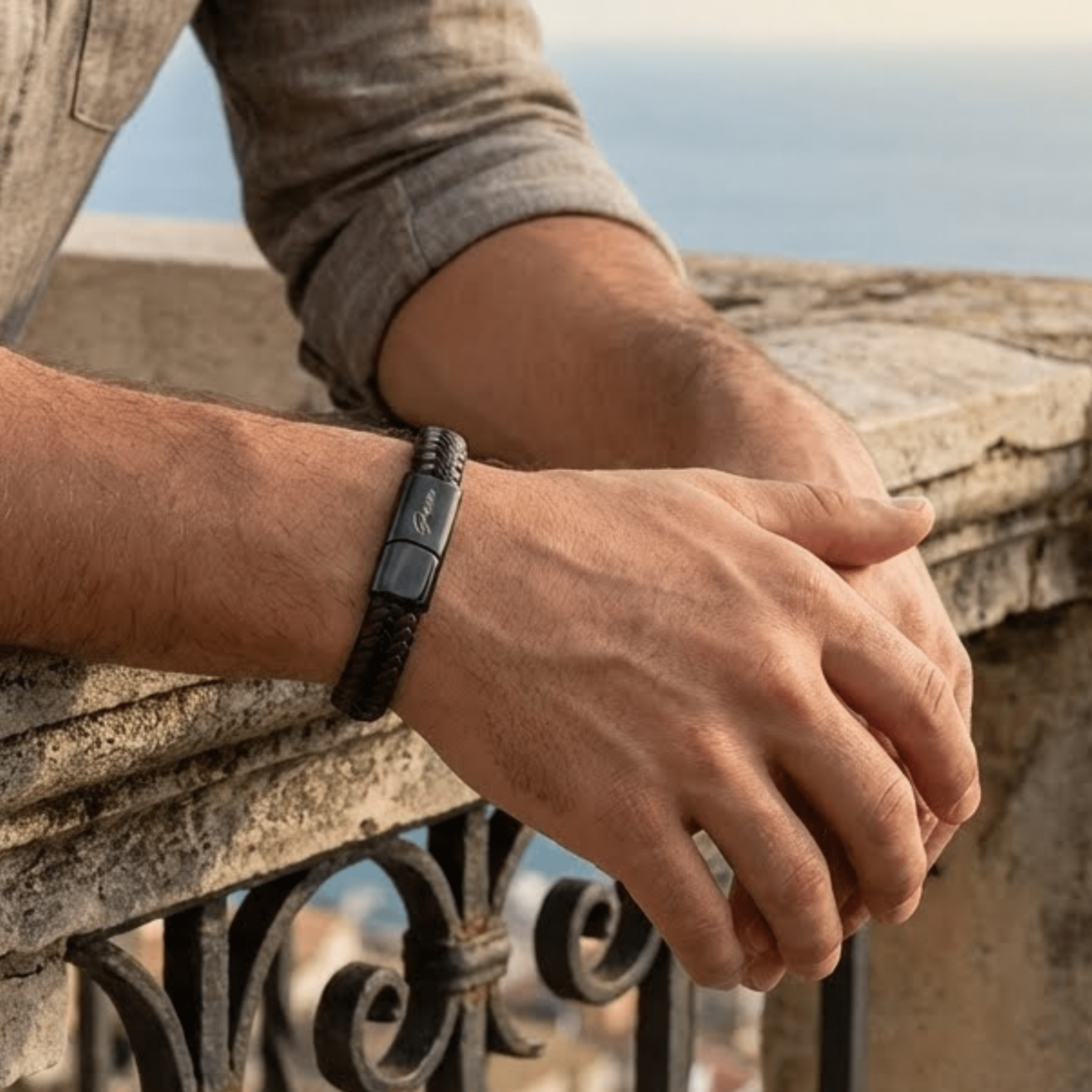 Men's Genuine Braided Leather Berkeley Bracelet - NaimLeather