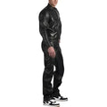 Mens Genuine Pure Black Leather Full Jumpsuit - M