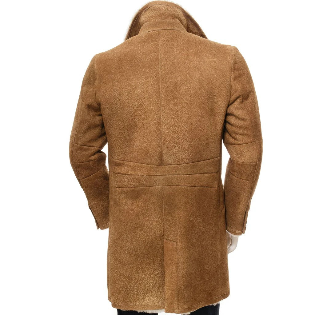 MENS TAN SHEEPSKIN TRENCH COAT GLENVILLE - L