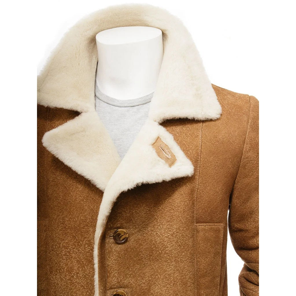 MENS TAN SHEEPSKIN TRENCH COAT GLENVILLE - M