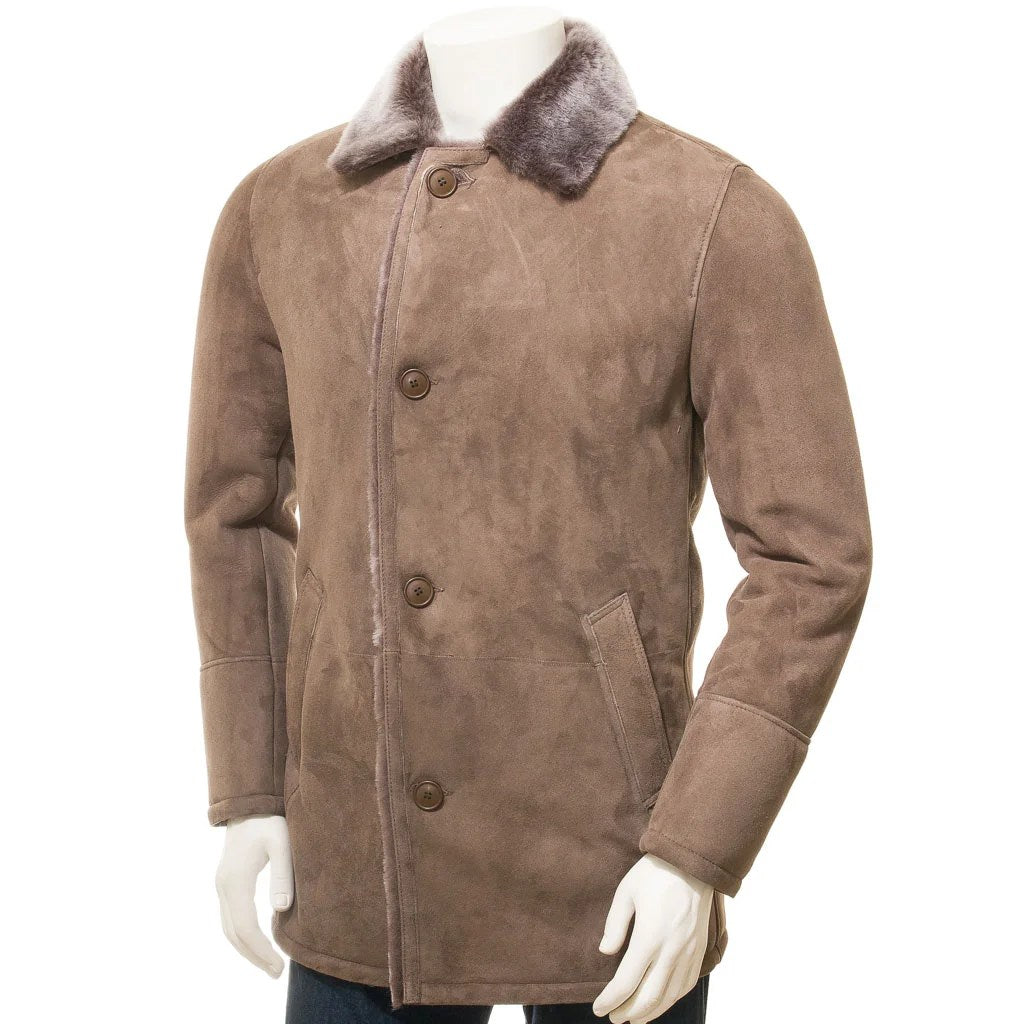 MENS TAUPE SHEEP SHEARLING COAT GHENT - M