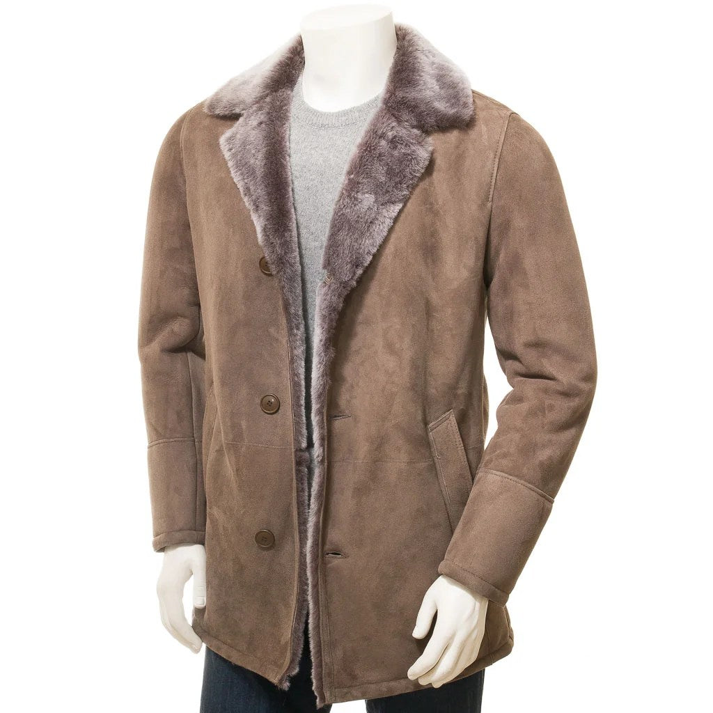 MENS TAUPE SHEEP SHEARLING COAT GHENT - S