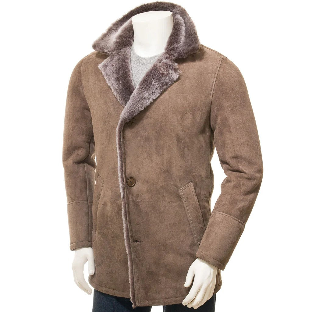 MENS TAUPE SHEEP SHEARLING COAT GHENT