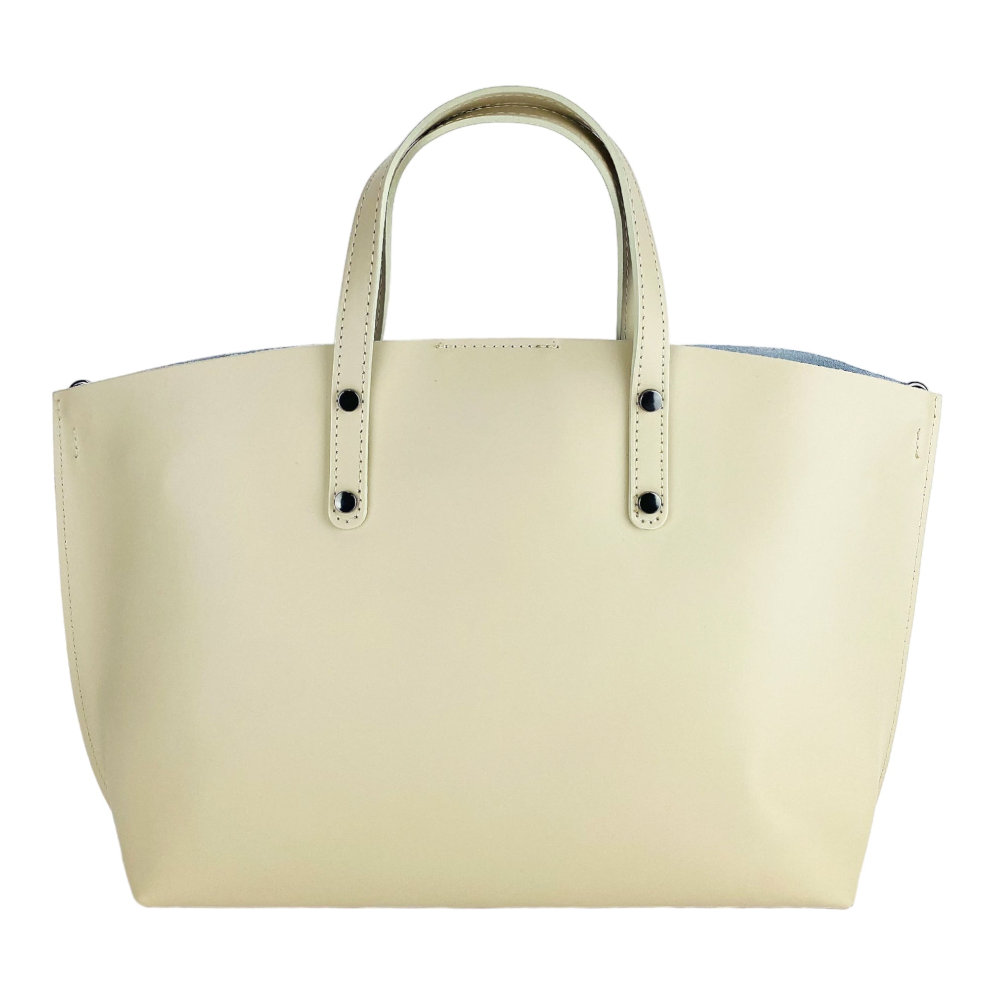 RB1024AL | Women's Hand Bag in Genuine Leather Made in Italy with removable shoulder strap. Large removable internal bag. Polished Gunmetal Accessories - Beige color - Dimensions: cm 48x31x11 - NaimLeather