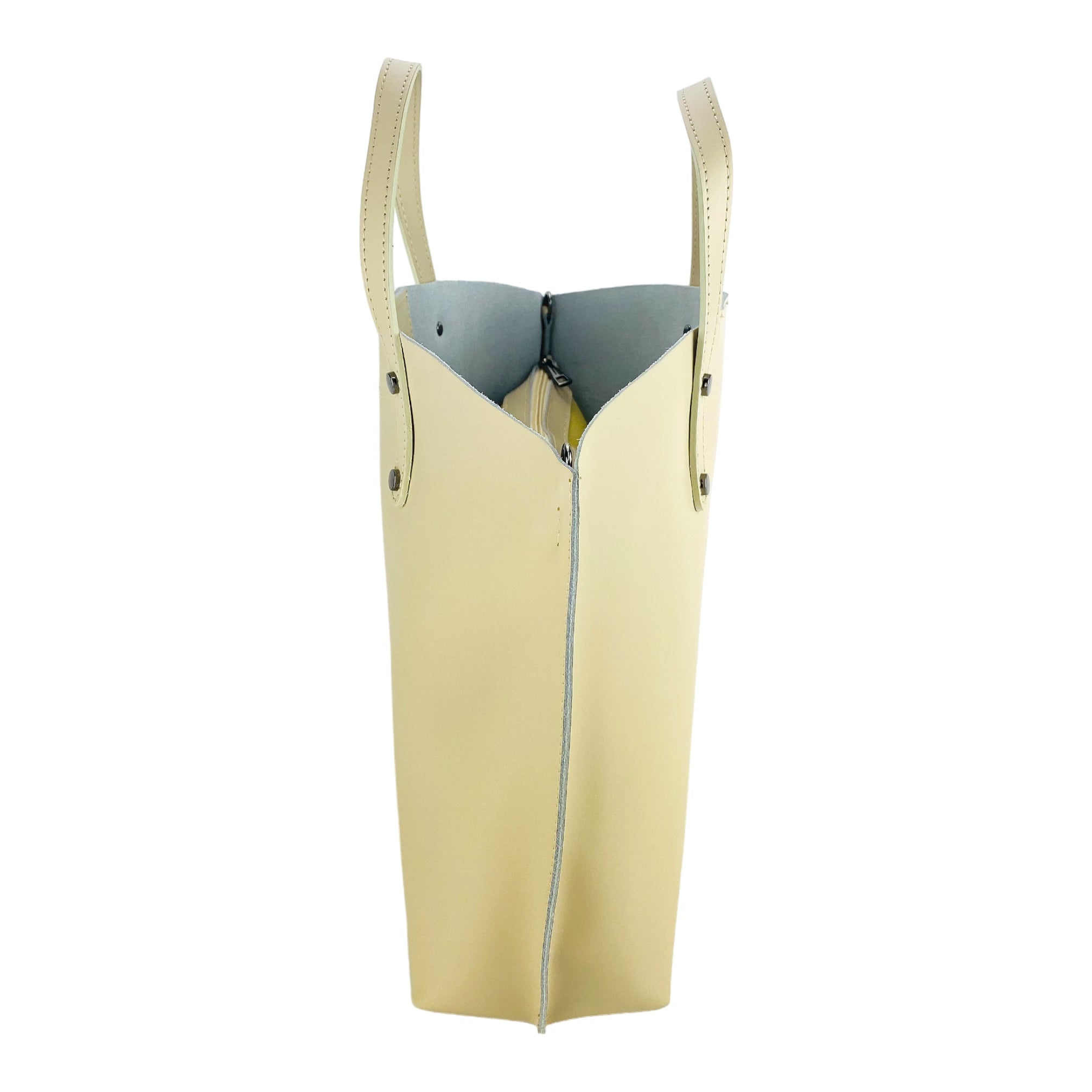 RB1024AL | Women's Hand Bag in Genuine Leather Made in Italy with removable shoulder strap. Large removable internal bag. Polished Gunmetal Accessories - Beige color - Dimensions: cm 48x31x11 - NaimLeather