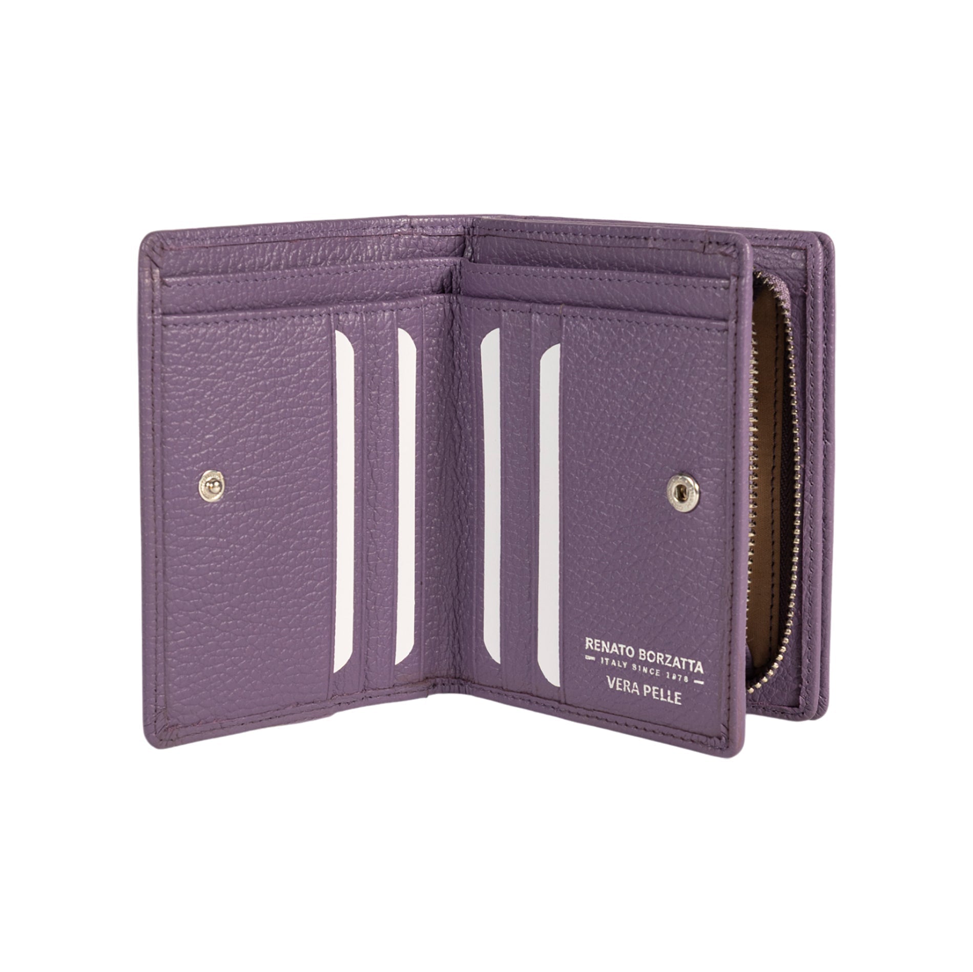RB1080SY | Portafogli Donna Made in Italy in Vera Pelle grana Dollaro. Colore Viola. Dimensioni (da chiuso): cm 13 x 9 x 2,5 - NaimLeather