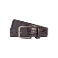 RB4024B | Men's Belt Made in Italy in Genuine Full-Grain Crocodile-Print Leather. Satin Gunmetal Buckle. Dark Brown Color. Dimensions: 125 x 3.5 x 0.5 cm (waistline 110 cm) - NaimLeather