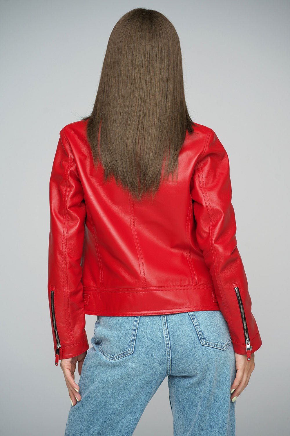 Red Genuine Cropped Leather Jacket - NaimLeather