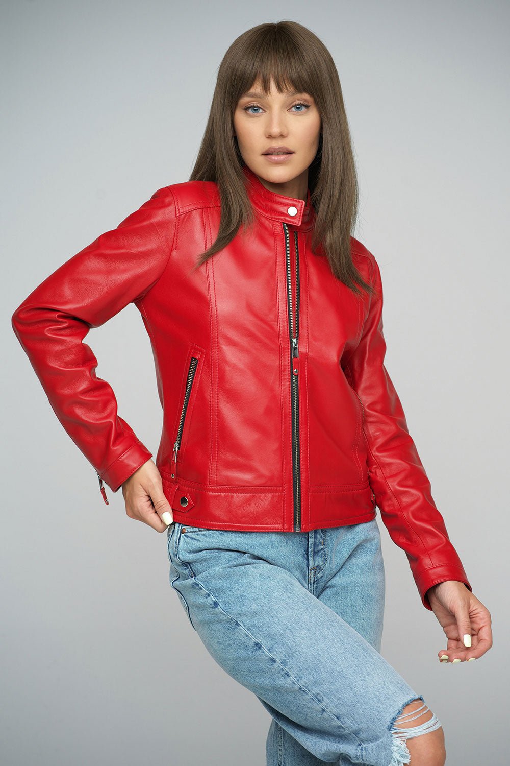 Red Genuine Cropped Leather Jacket - NaimLeather
