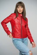 Red Genuine Cropped Leather Jacket - NaimLeather