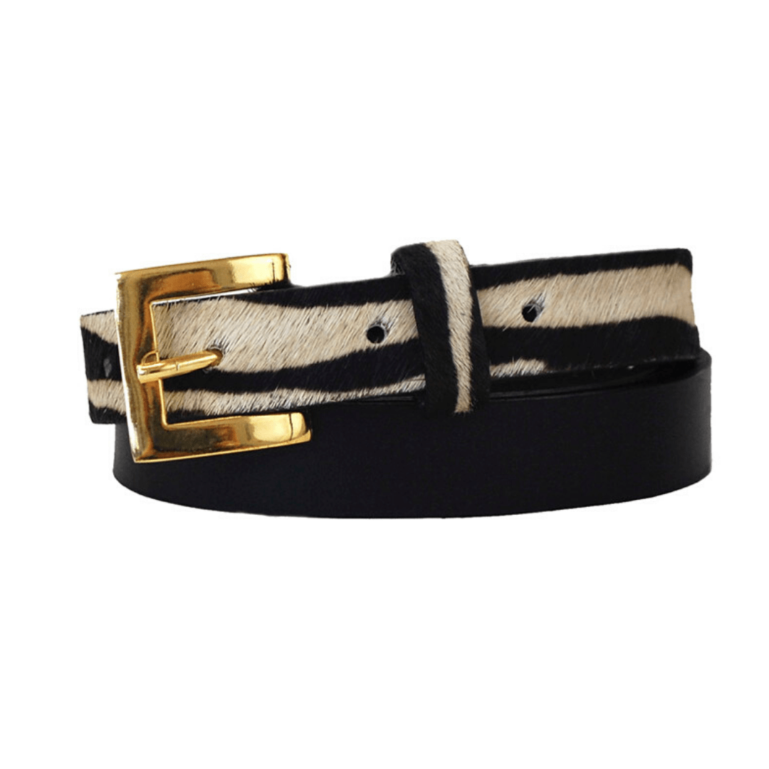 Sophia Genuine Leather & Cowhide Belt -Black - NaimLeather