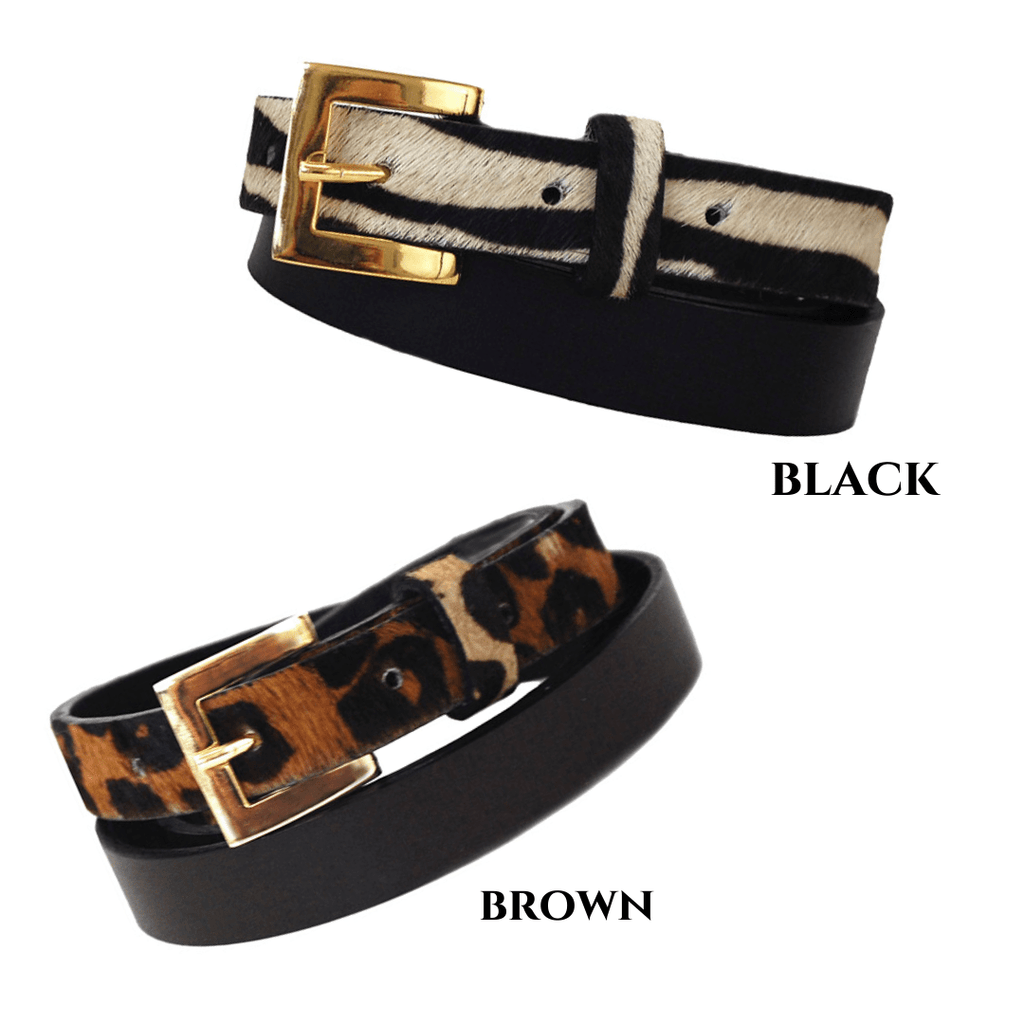 Sophia Genuine Leather & Cowhide Belt -Black - NaimLeather