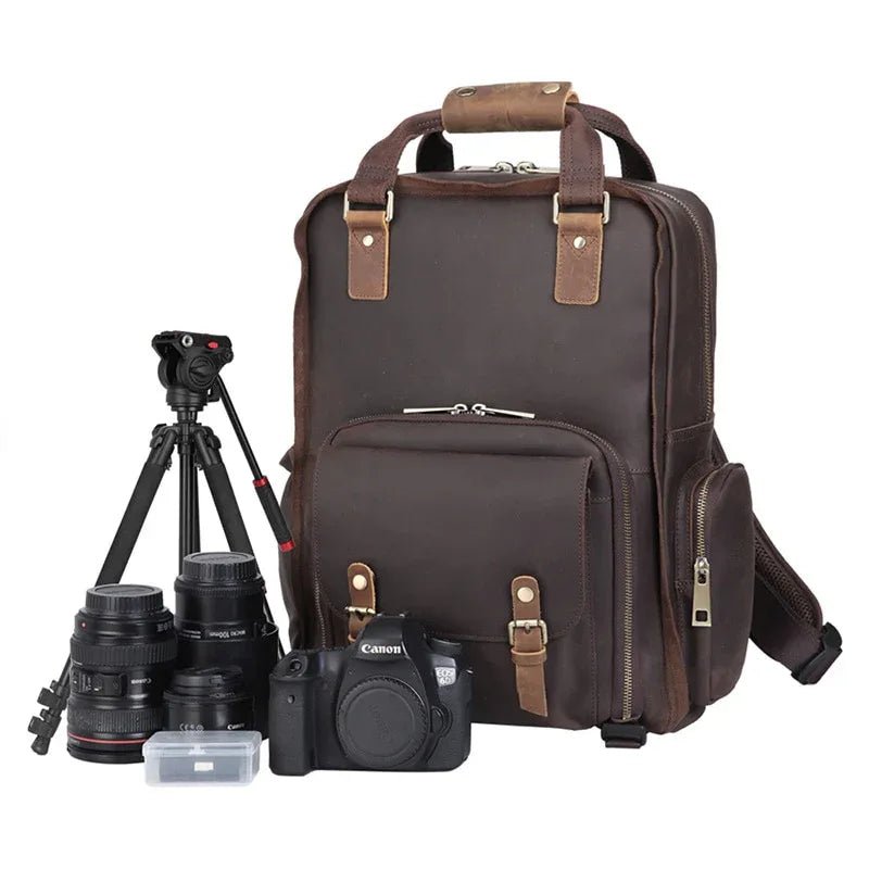 The Gaetano | Large Leather Backpack Camera Bag with Tripod Holder - NaimLeather