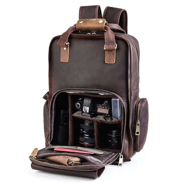 The Gaetano | Large Leather Backpack Camera Bag with Tripod Holder - NaimLeather