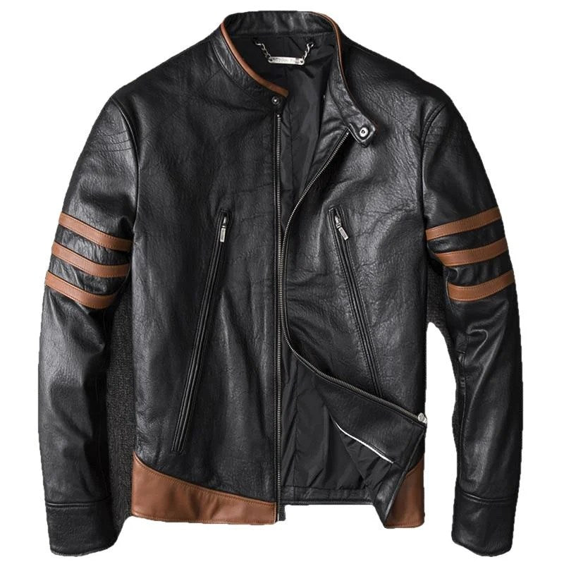 Wolverine Themed Men's Genuine Cow Leather Jacket - black, 4XL