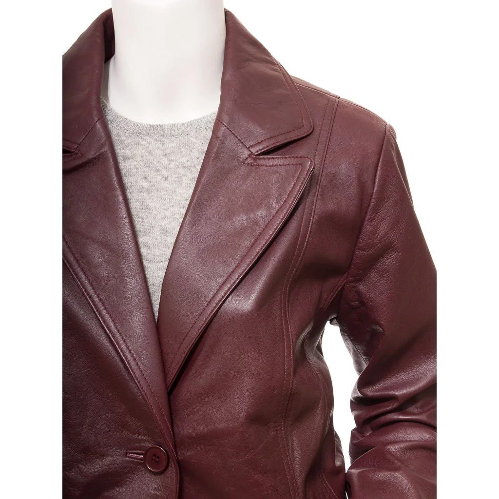 WOMEN CLASSIC BURGUNDY LEATHER BLAZER KATY - NaimLeather