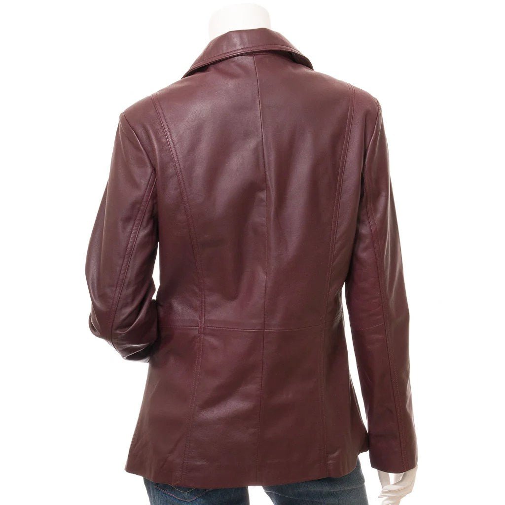 WOMEN CLASSIC BURGUNDY LEATHER BLAZER KATY - NaimLeather